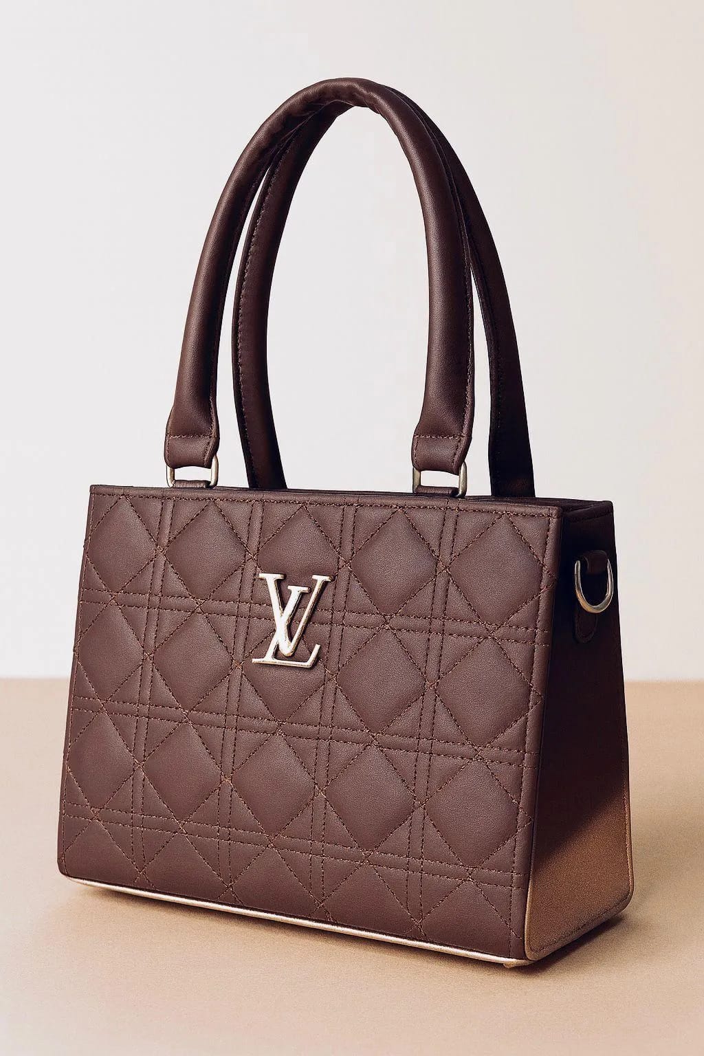Brown Quilted PU Leather Girl's Shoulder Bag 8x11x8"
