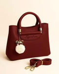Maroon Leather Shoulder Bag for Girls with Bow Charm