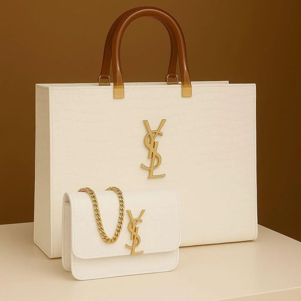 YSL Black Croc Leather 2-Piece Bag Set