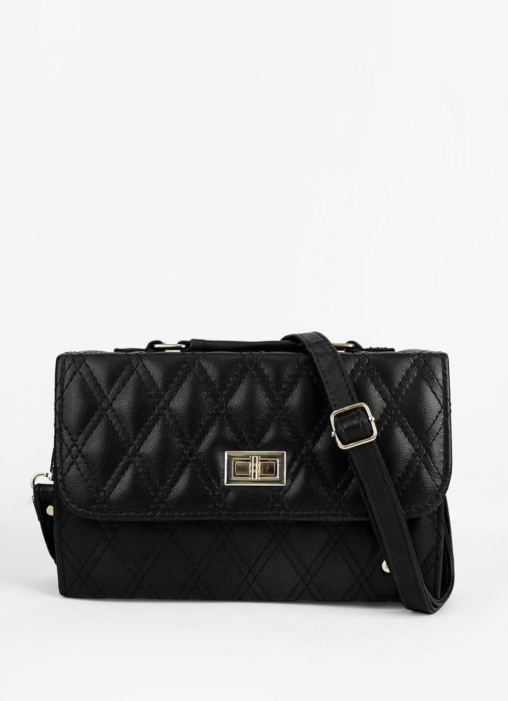 Black Quilted Crossbody Bag for Women