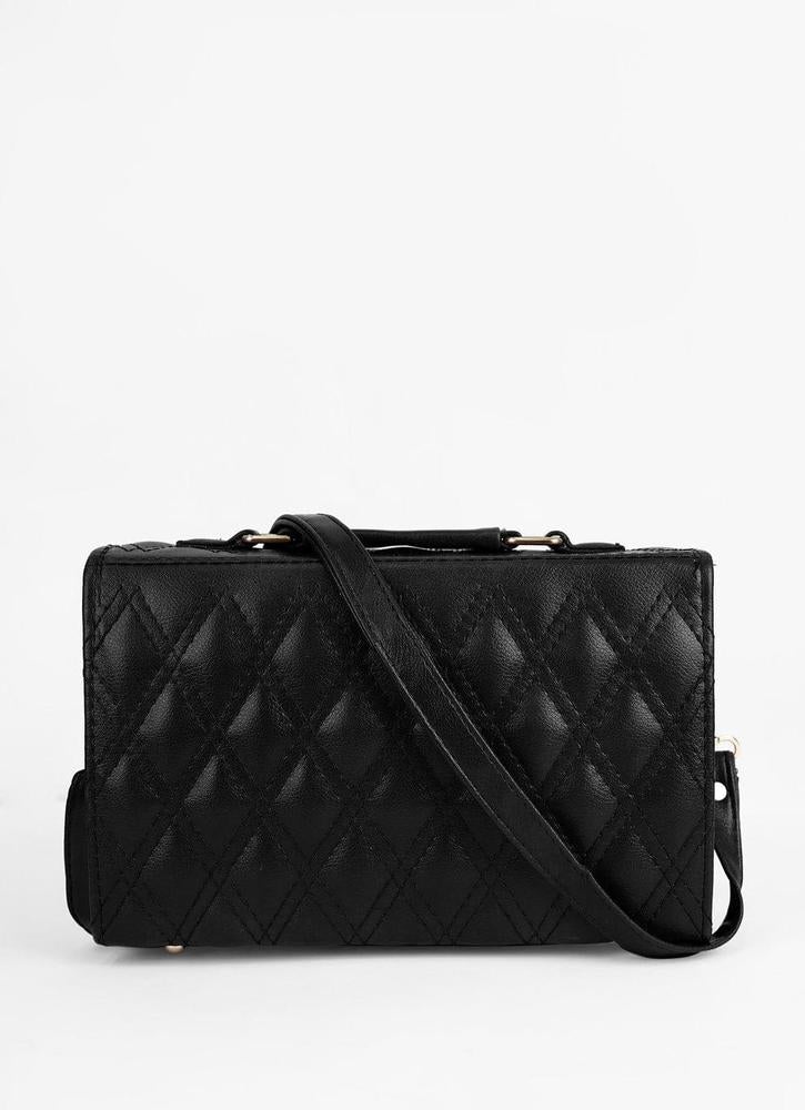 Black Quilted Crossbody Bag for Women