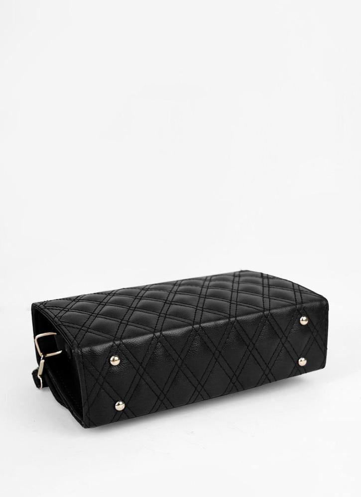 Black Quilted Crossbody Bag for Women
