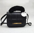 Black Quilted Crossbody Bag with Fur Handle