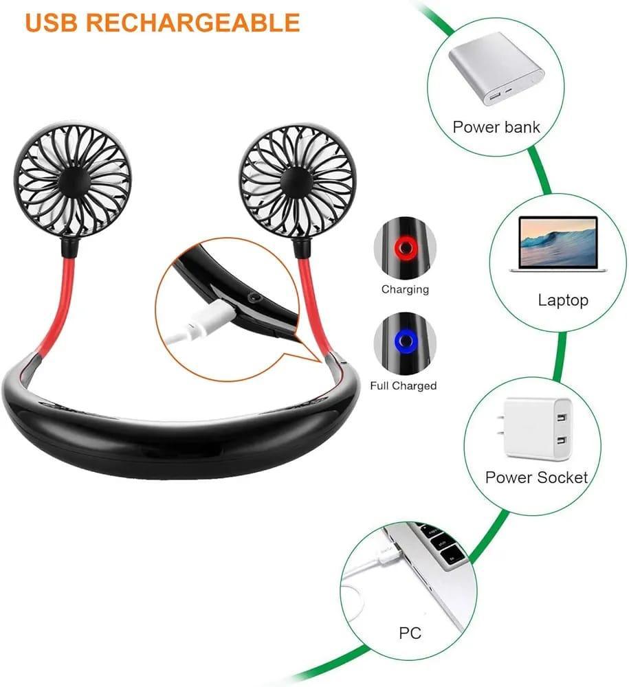 Neck Fan Dual Blower Black Portable Cooling