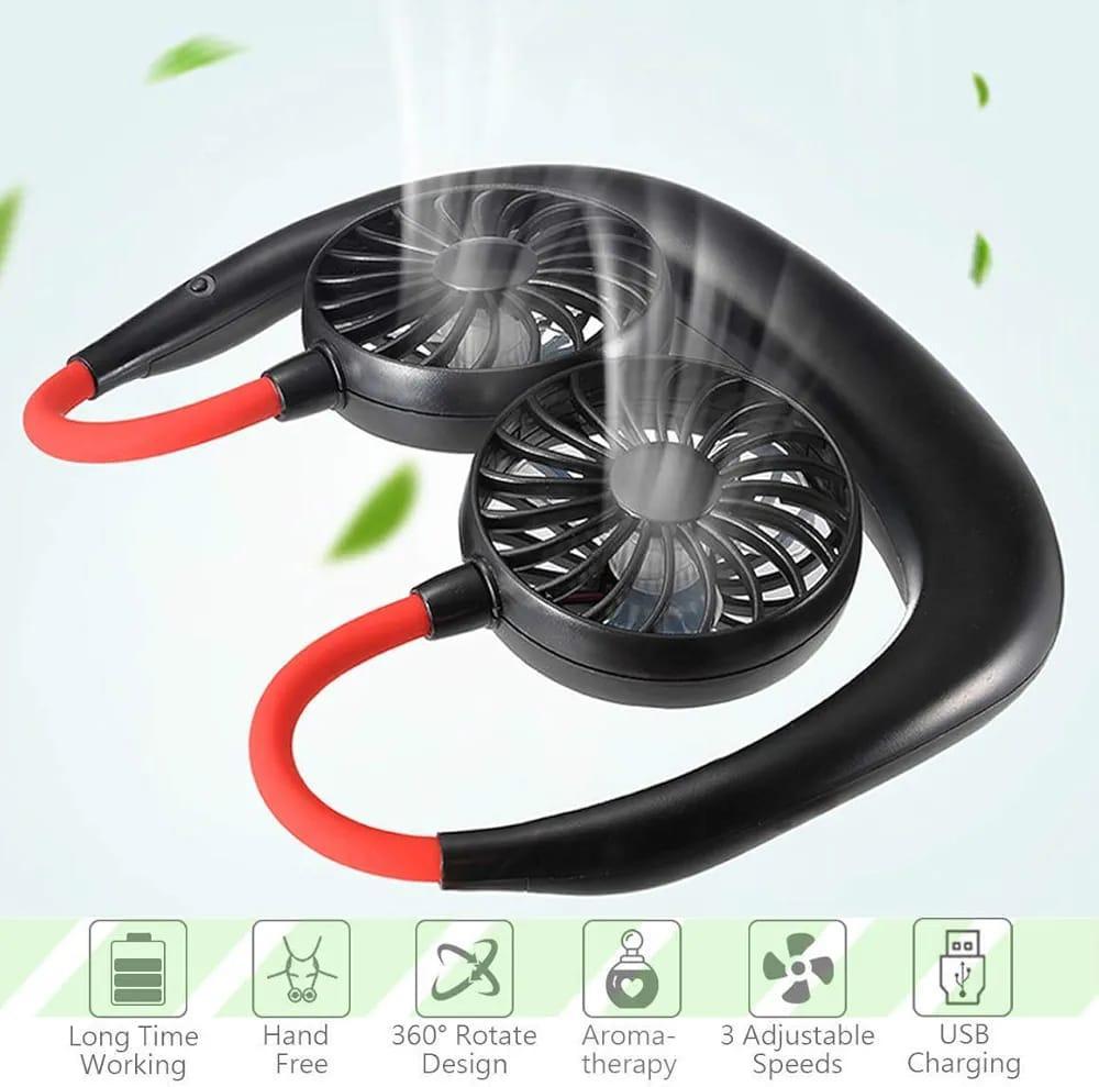 Neck Fan Dual Blower Black Portable Cooling