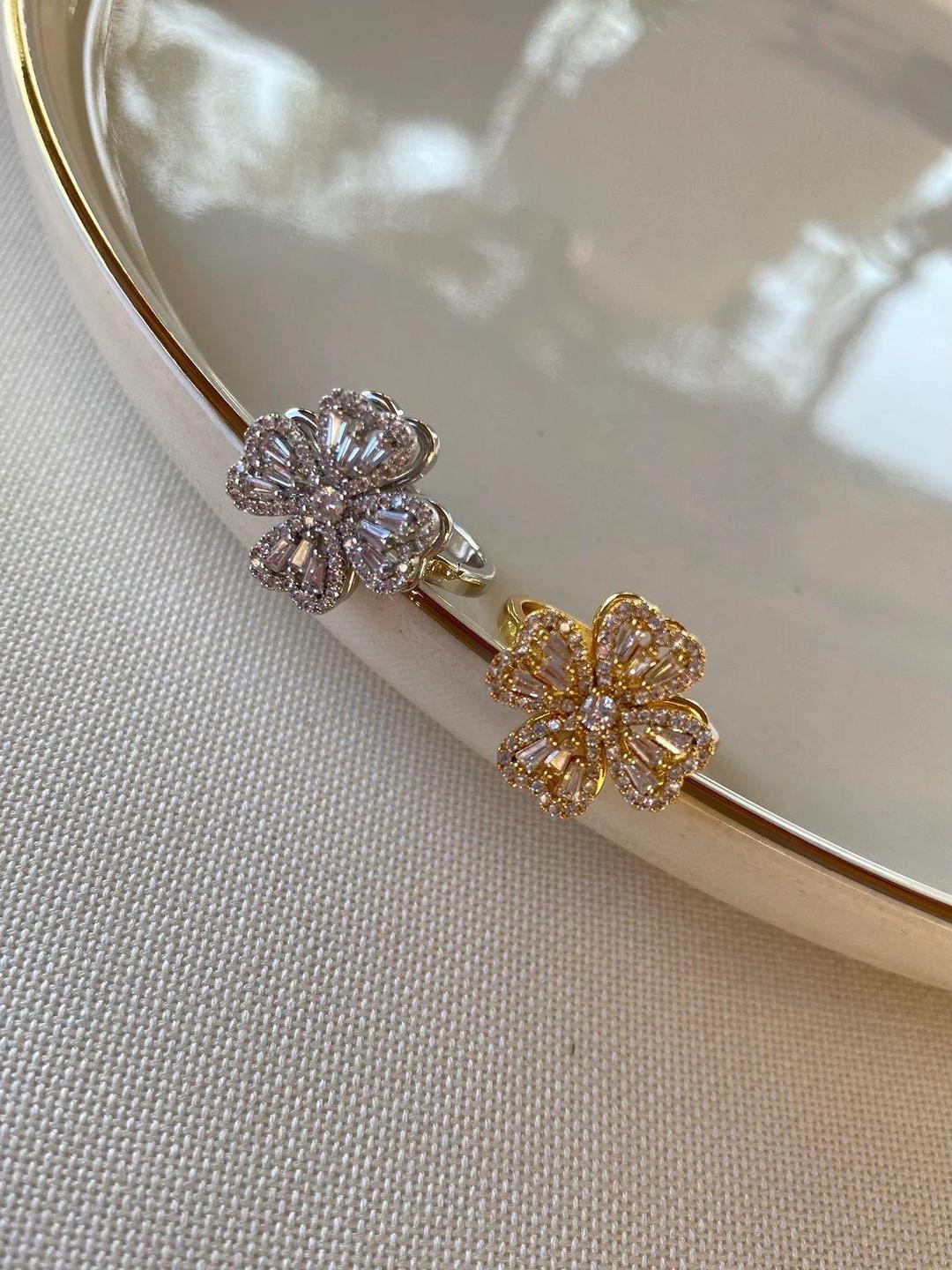 Silver Plated Zircon Adjustable Charm Ring for Women