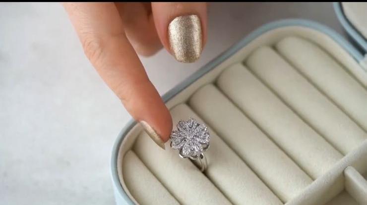 Silver Plated Zircon Adjustable Charm Ring for Women