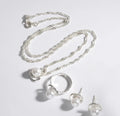 Silver Pearl Necklace Ring Earrings Set for Women