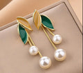 Gold Plated Leaf Pearl Earrings for Women