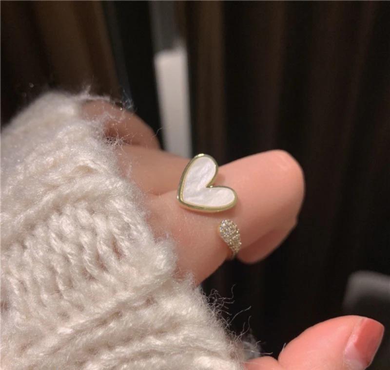 Women Heart Adjustable Ring Off White Alloy Daily Wear