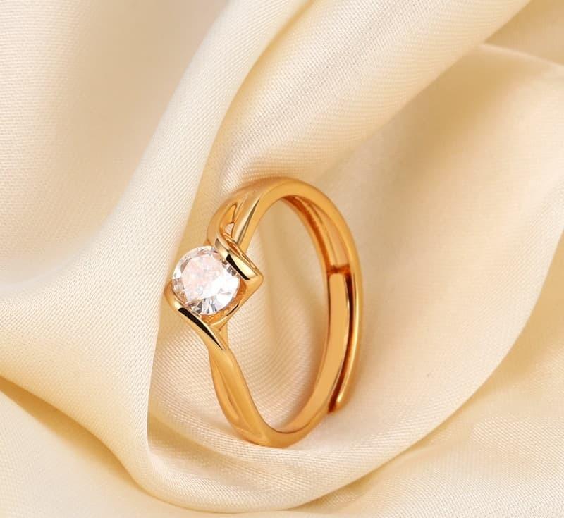 Adjustable Gold Charm Ring with Crystal for Eid