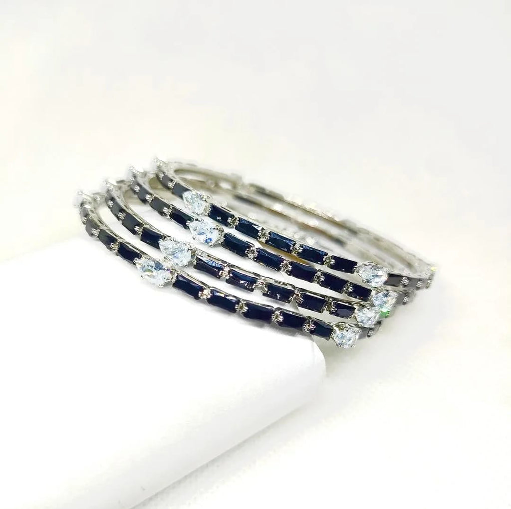4 Pcs Gold Tone Black White Bangle Set for Women