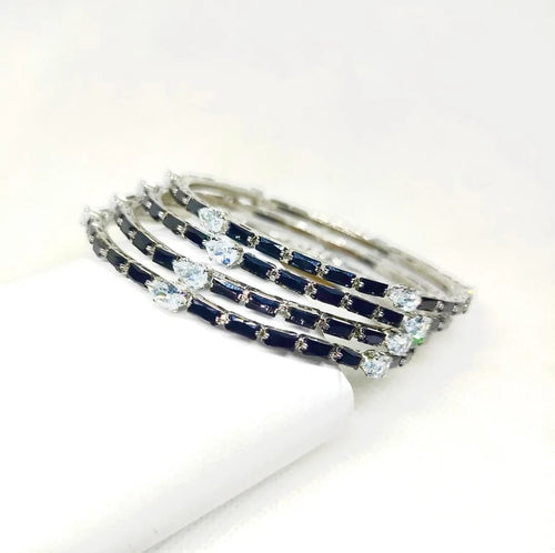 4 Pcs Gold Tone Black White Bangle Set for Women