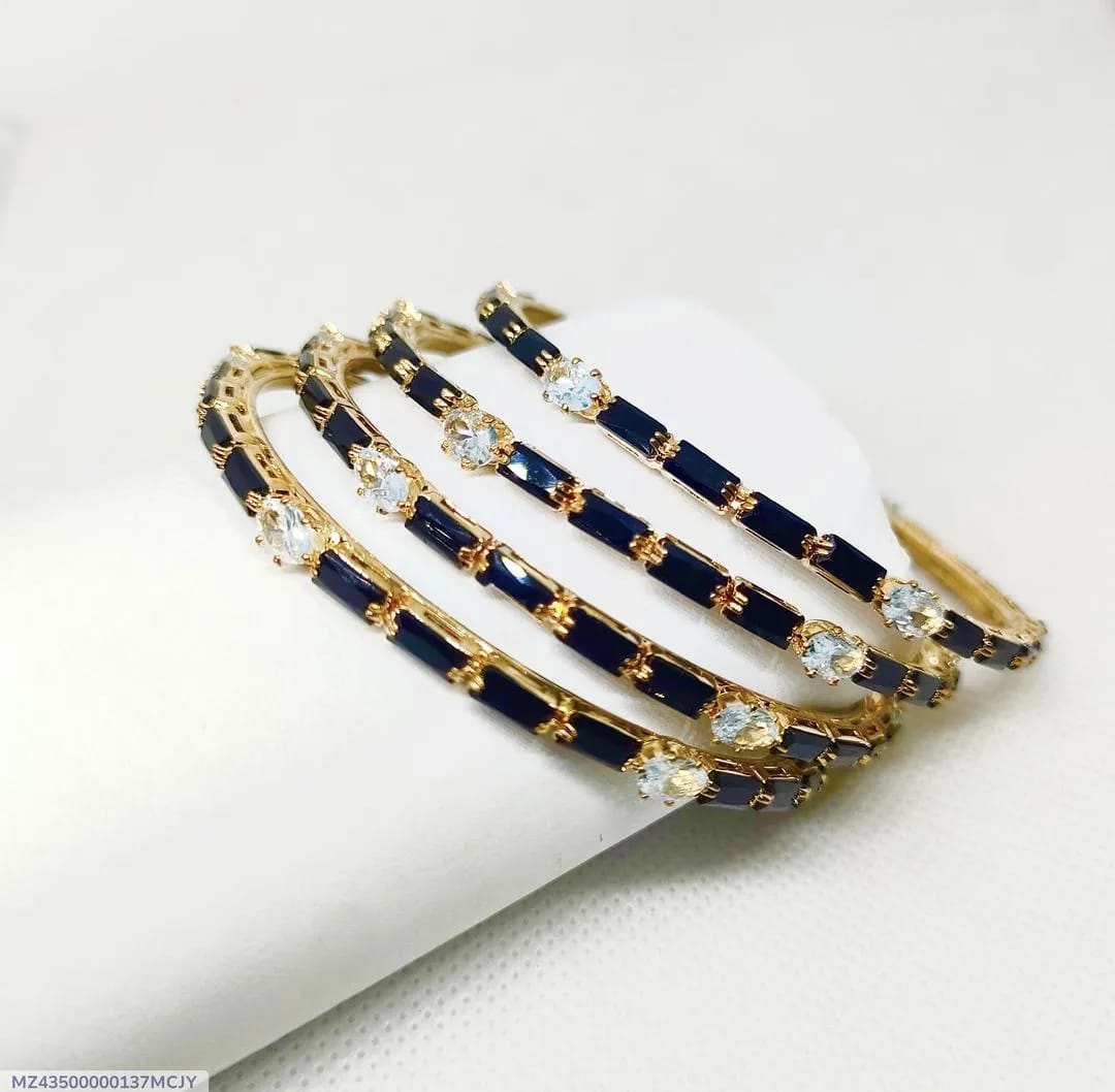 4 Pcs Gold Tone Black White Bangle Set for Women