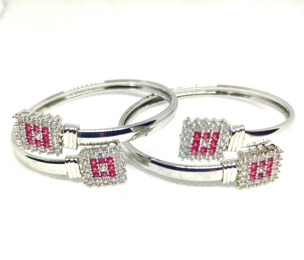 2 Pcs Red Black White Alloy Kara Bangle Bridal Party Wear