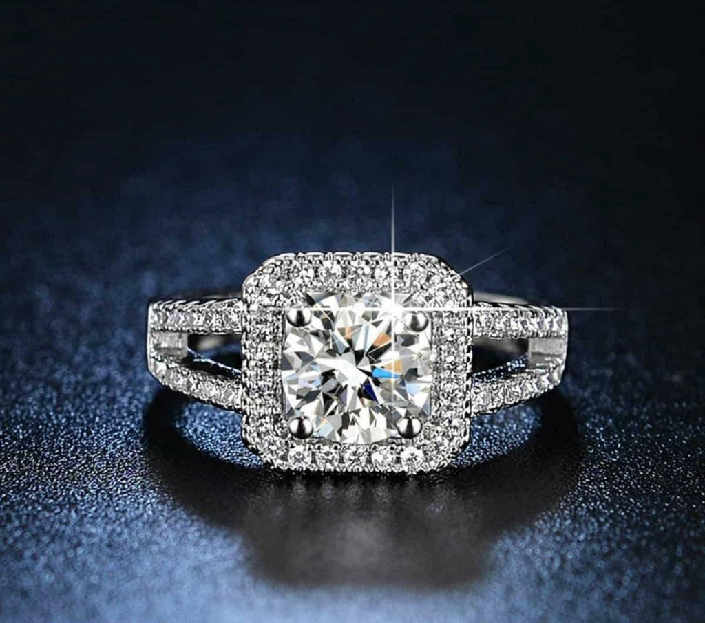 Square American Diamond Silver Plated Adjustable Ring