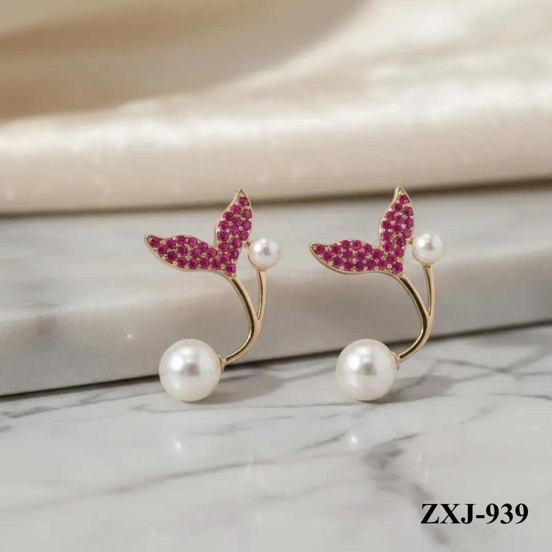 Korean Fish Tail Earrings Alloy Women 2Pcs Pink Silver Gold Black