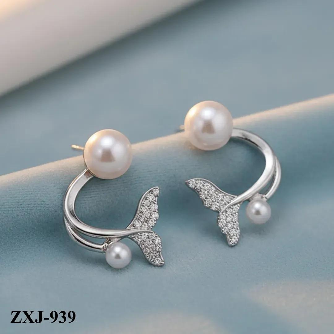 Korean Fish Tail Earrings Alloy Women 2Pcs Pink Silver Gold Black