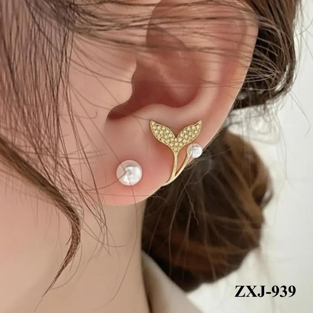 Korean Fish Tail Earrings Alloy Women 2Pcs Pink Silver Gold Black
