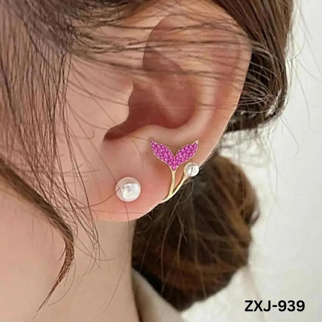 Korean Fish Tail Earrings Alloy Women 2Pcs Pink Silver Gold Black
