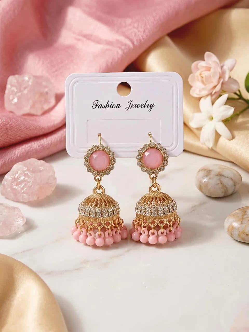 Fancy Gold Plated Crystal Jhumka