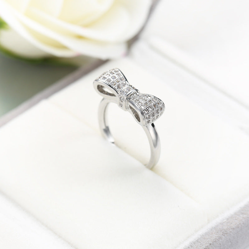 Women Zircon Bow Ring White Affordable Daily Wear Jewelry