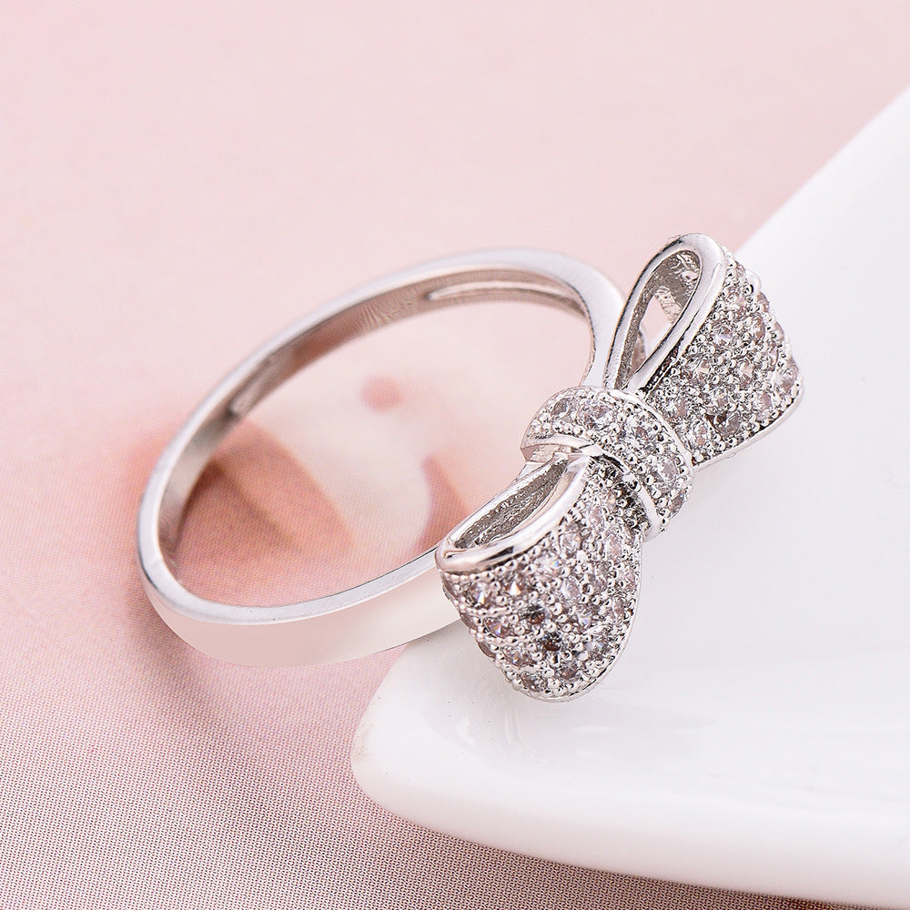 Women Zircon Bow Ring White Affordable Daily Wear Jewelry