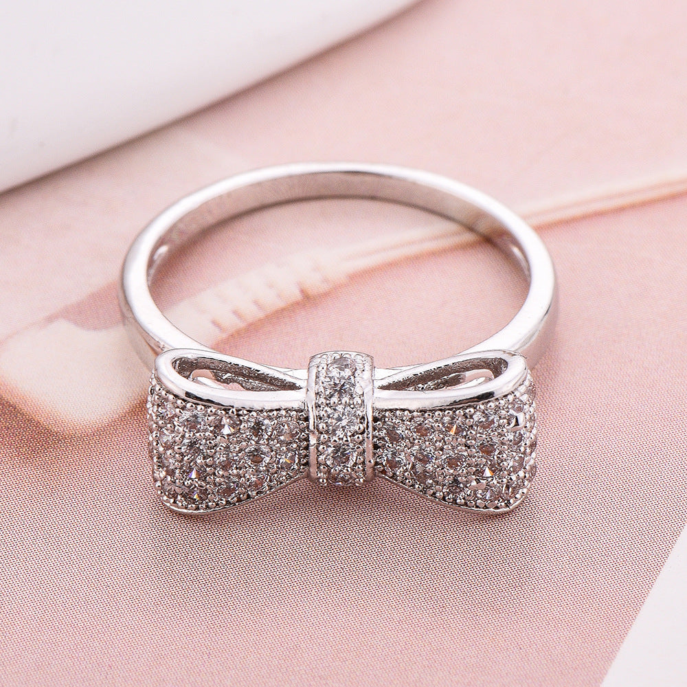 Women Zircon Bow Ring White Affordable Daily Wear Jewelry