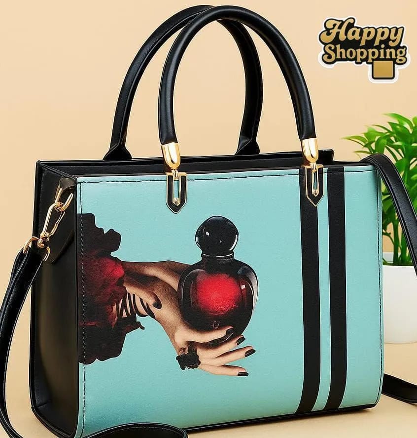 Women Printed Canvas Shoulder Bag Multicolor 9.5x12.5"